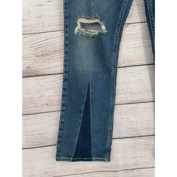 Free People Baby Bootcut Triangle Patch Jeans Women's Size 27 Blue Medium Wash - Picture 5 of 12